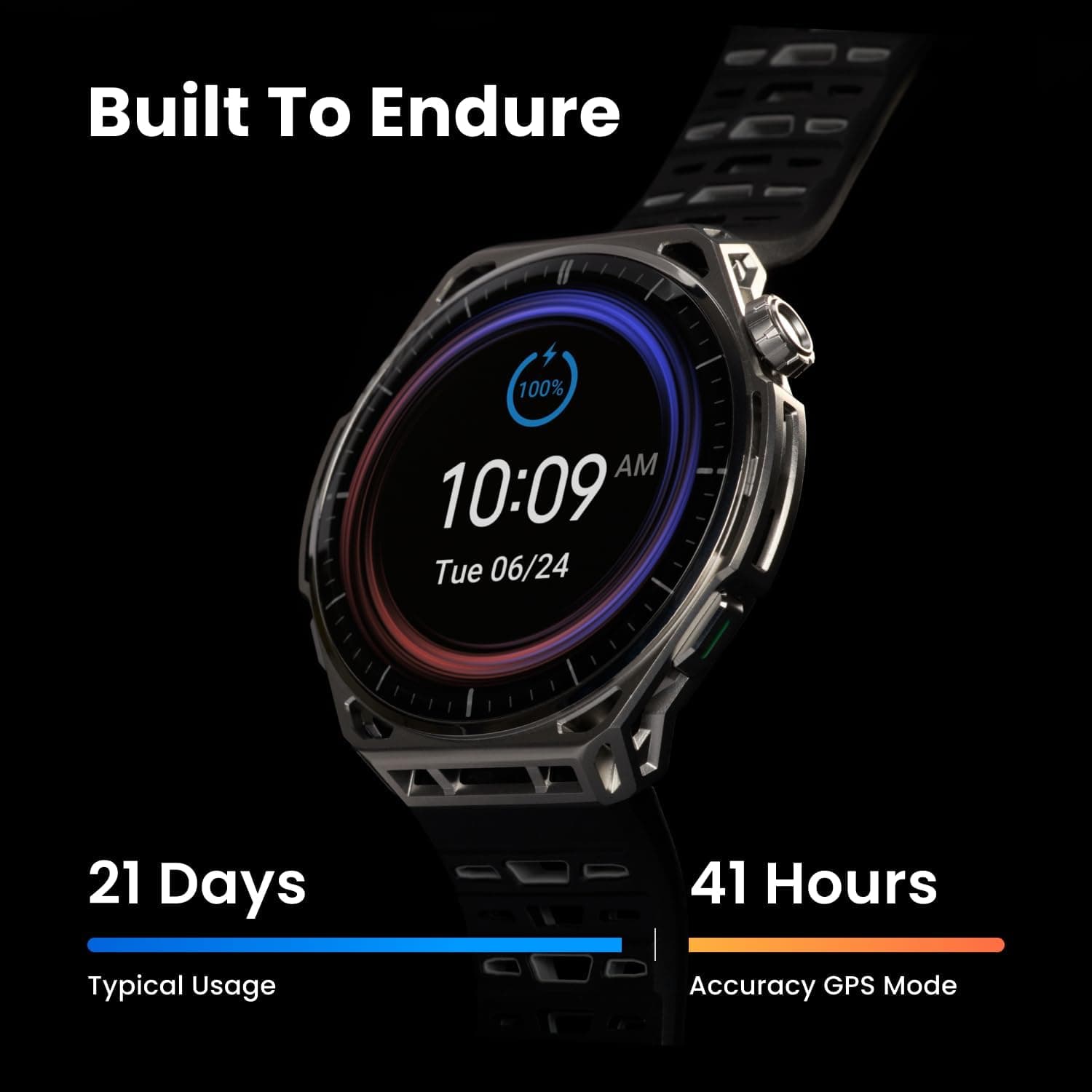 Amazfit Balance 3 battery graphic: 21 days typical use and 41 hours in accuracy GPS mode