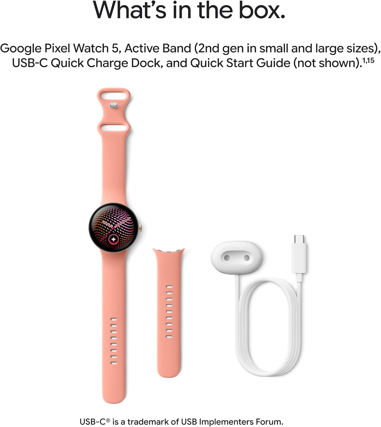 Google Pixel Watch 5 with Active Band and USB-C charging dock