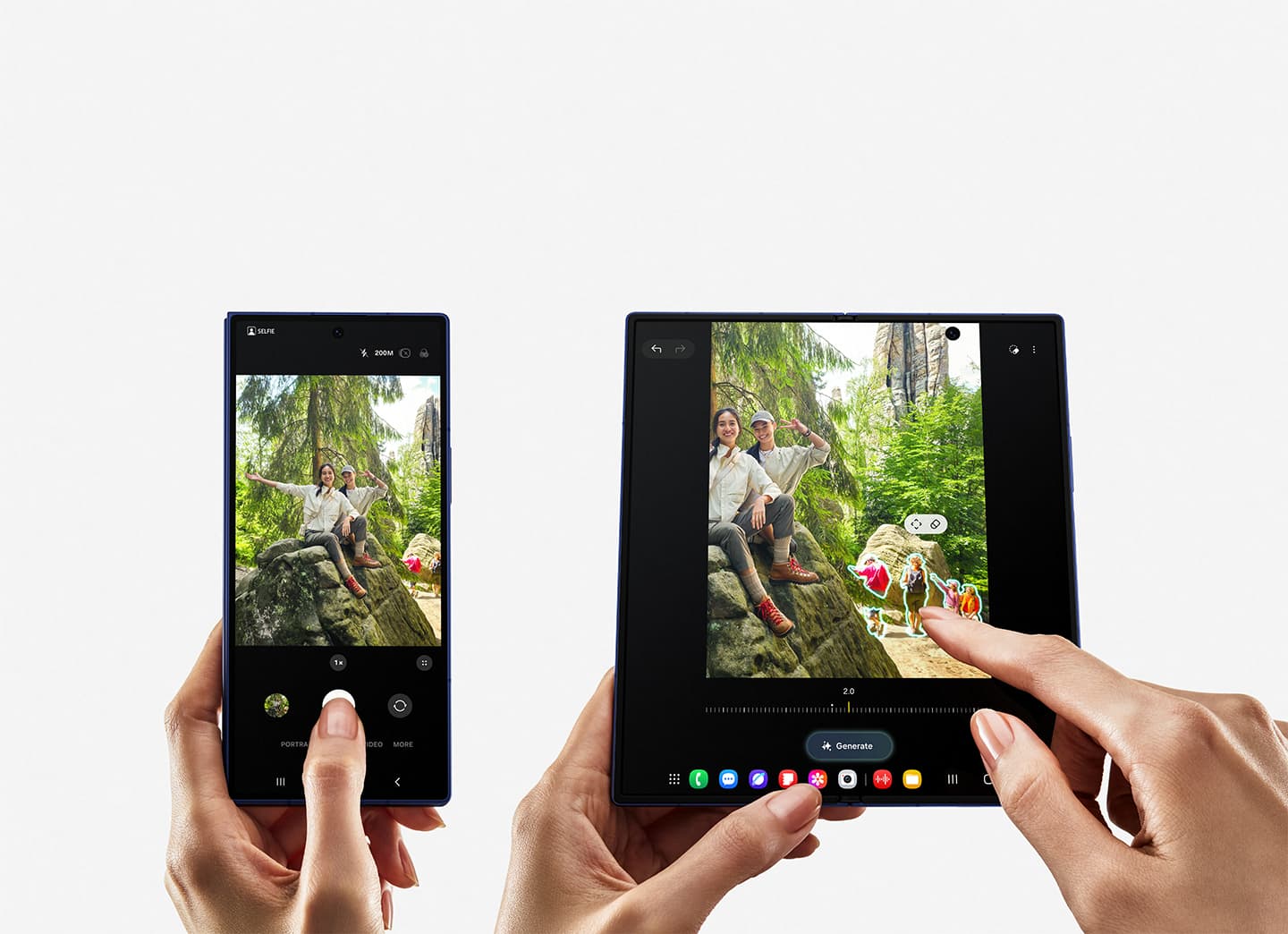 Samsung Galaxy Z Fold7 held closed showing the 6.5-inch cover screen, and open showing the 8.0-inch main screen
