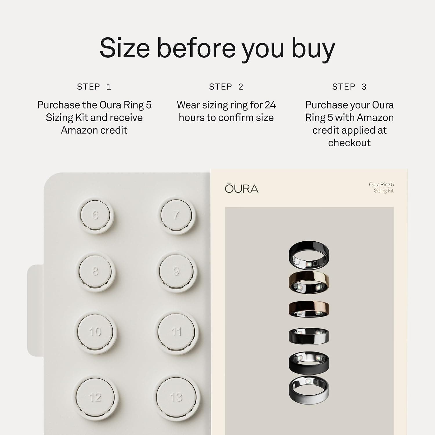 Oura Ring 5 sizing kit with ring sizes 6 to 13