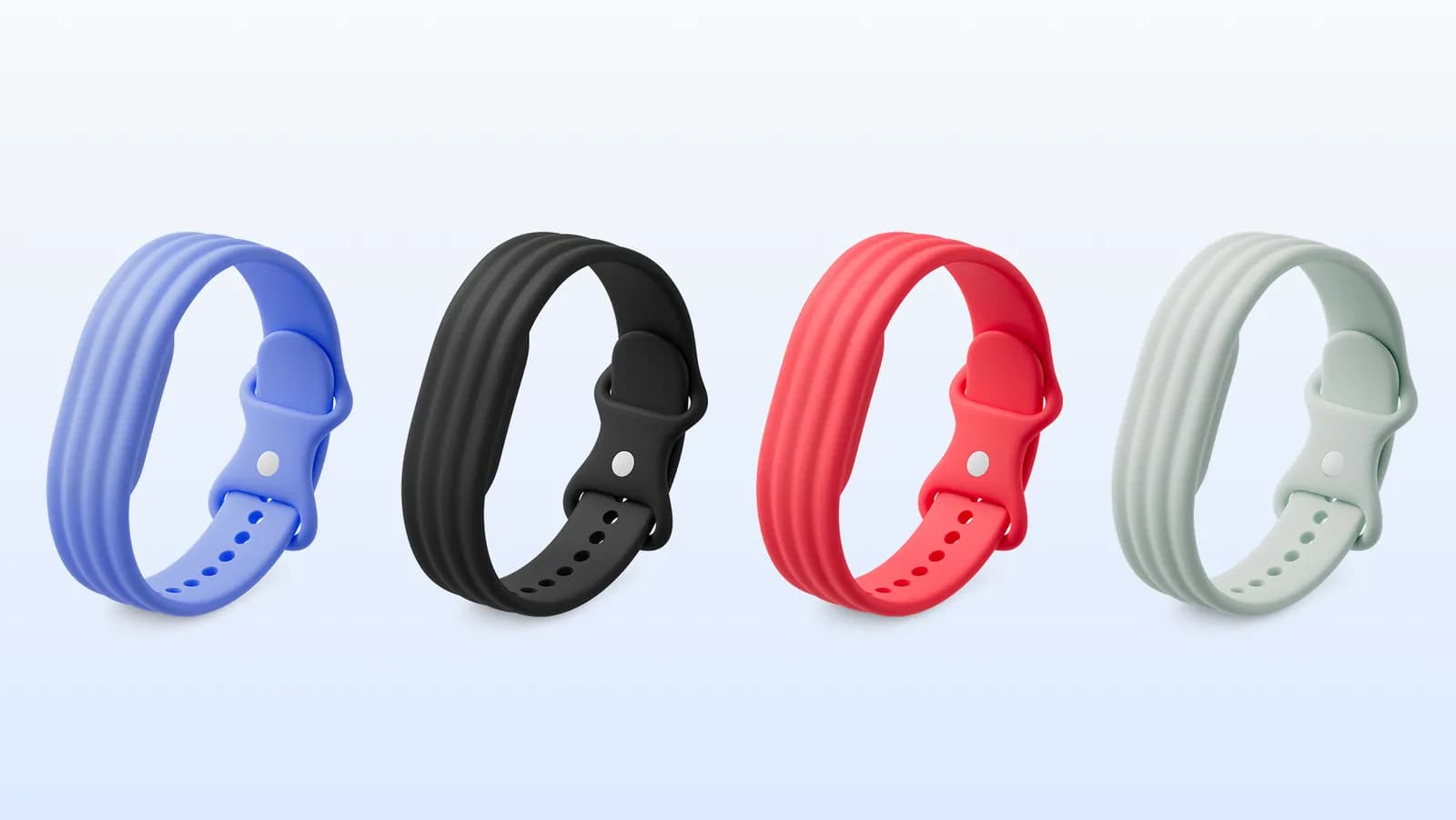 Google Fitbit Air trackers with Active silicone bands in blue, black, red and sage