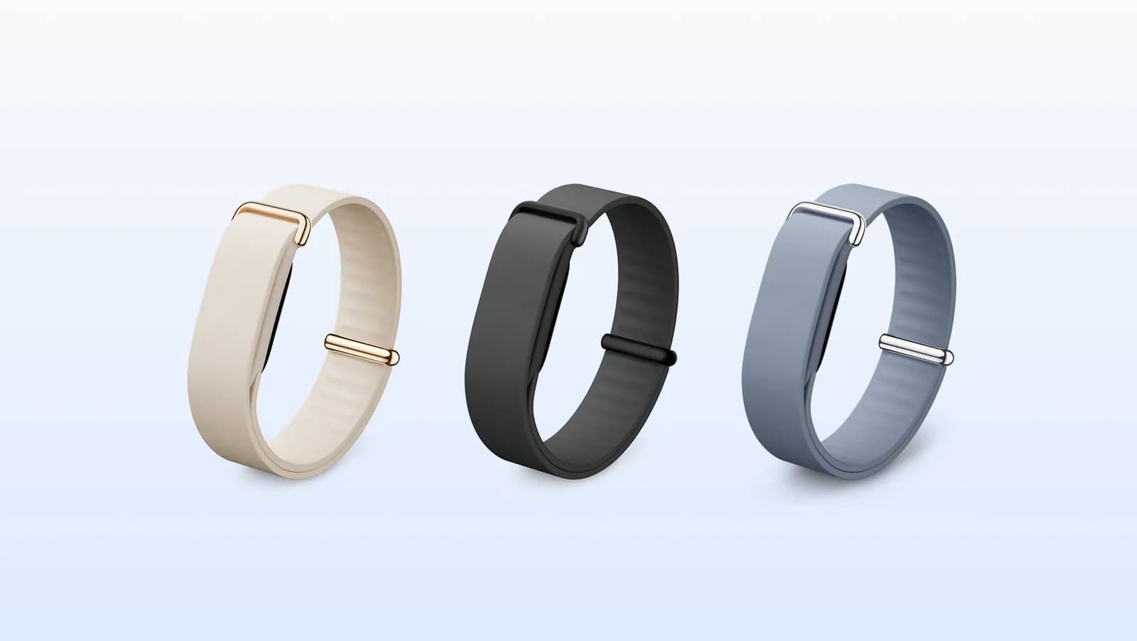 Google Fitbit Air trackers with Elevated Modern bands in cream, black and grey